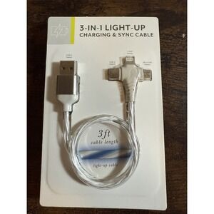 Charging & Sync Cable 3-in-1 Vivitar Light-Up‎ Braided Charger 3 ft
